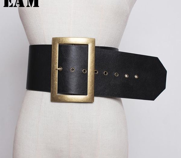 

eam] pu leather black big metal buckle stitch long wide belt personality women new fashion tide all-match spring 2020 1u222, Black;brown