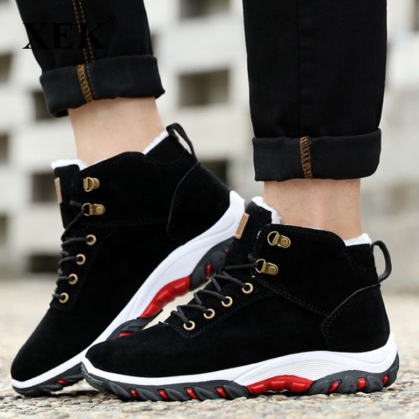 

xek winter shoes men plush warm 2020 winter boots men anti skidding boots warm fur zll454, Black