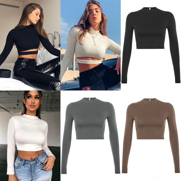 

new style of street fashion people in autumn and winter 2020 no long pullover t-shirt pullover sleeve round neck slim fit women's t-shi, White