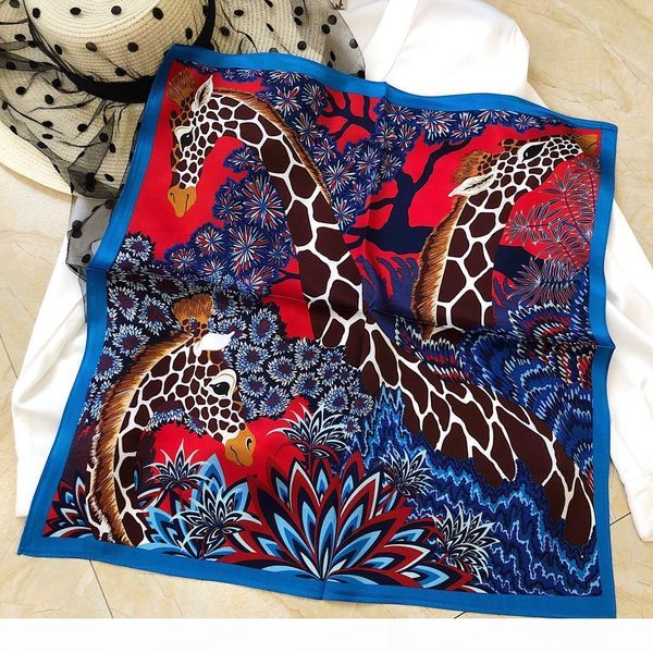 

square silk scarf women head neck scarfs france small scarves animal print 50cm 50cm, Blue;gray