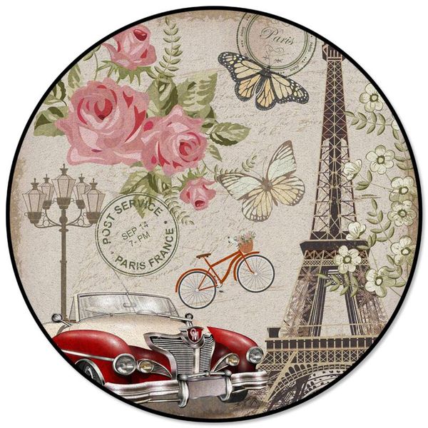 

eiffel tower flowers car bike retro style printed round carpet for living room kids bedroom table sofa carpet area rug mats