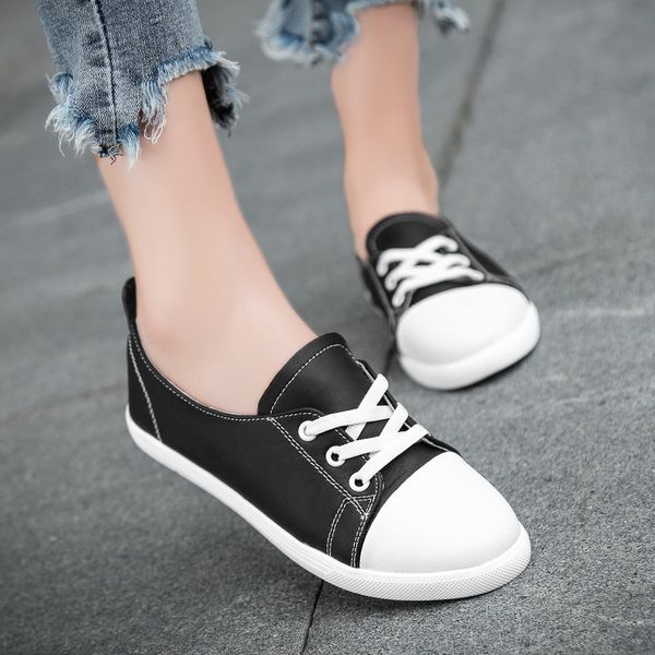 

2020 korean fashion new genuine leather flats slip on loafers shoes for women comfort mocasines femme mujer white shoes woman, Black
