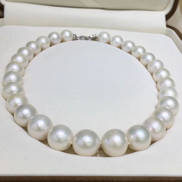 

sinya new arrival very high luster clean 13-15mm perfect round freshwater pearls strand necklace chokers for mum women ladies, Silver