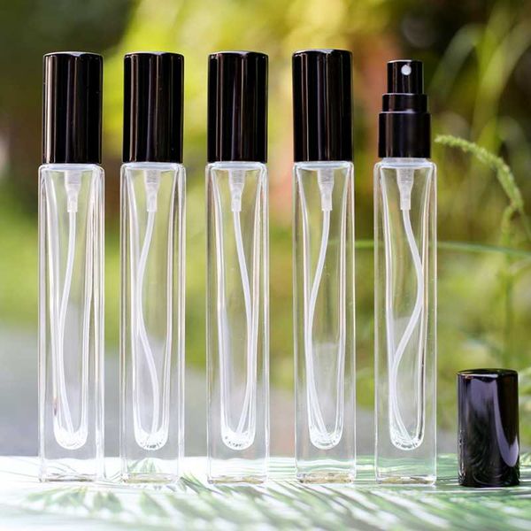 

10pcs/lot 10ml clear glass perfume bottle refillable perfume spray atomizer bottle with black golden silver lid