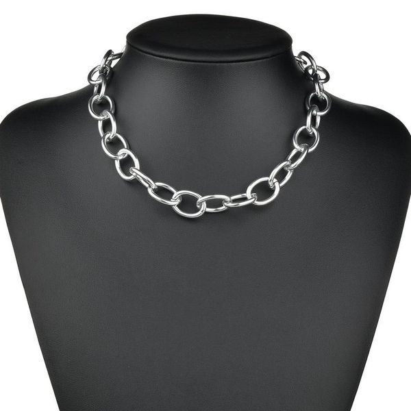 

2020 choker collares the cross-border punk exaggerated thick chain necklace female personality restoring ancient ways, Silver