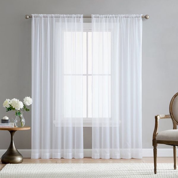 

2pcs super soft great hand feeling white tulle curtains for living room decoration modern veil chiffon solid sheer voile