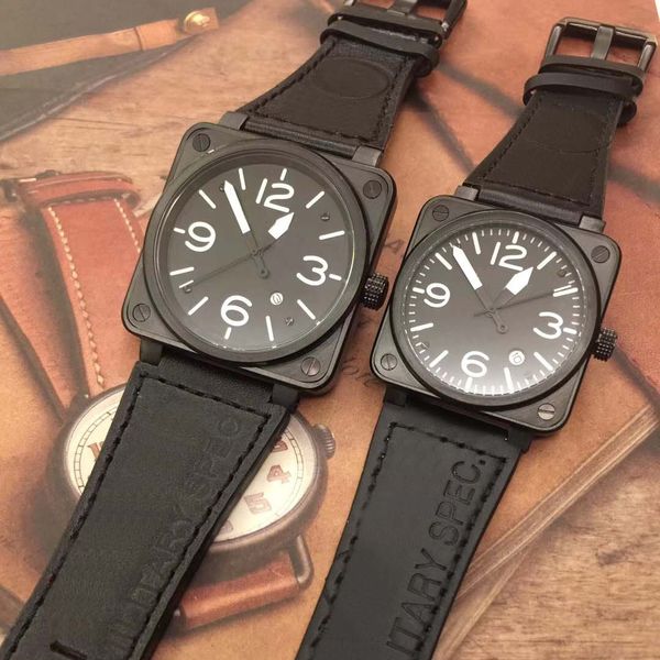 

new style strap fashion automatic squar watch mechaincal black dial style 46mm yellow watches black leather movement mens wristwatches otfc, Slivery;brown