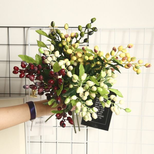 

5pcs/lot artificial flower olive fruit bean branch bouquet greenery flower plant for shop window decoration