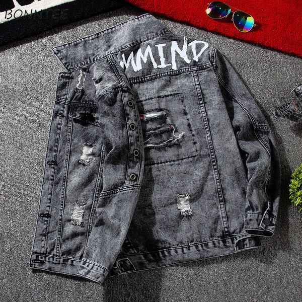 

jackets men denim cargo windbreak fashion joggers scratched outwear mens holes jeans bomber jacket slim fitness new, Black;brown