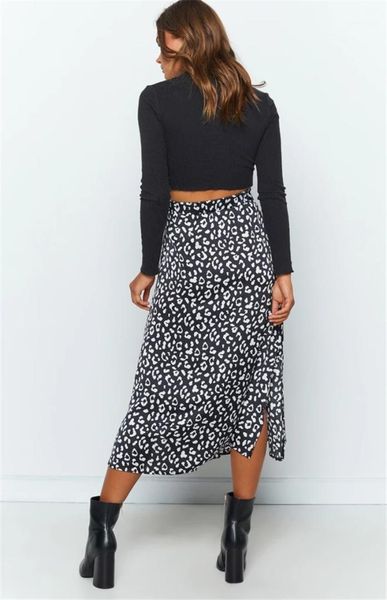 

zipper skirt summer contrast color split up dress womens designer leopard printed skirts women high waist, Black