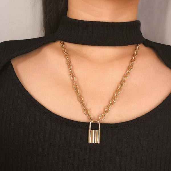 

new punk chain square lock pendant necklaces for women friendship gifts simple design gold silver color fashion jewelery