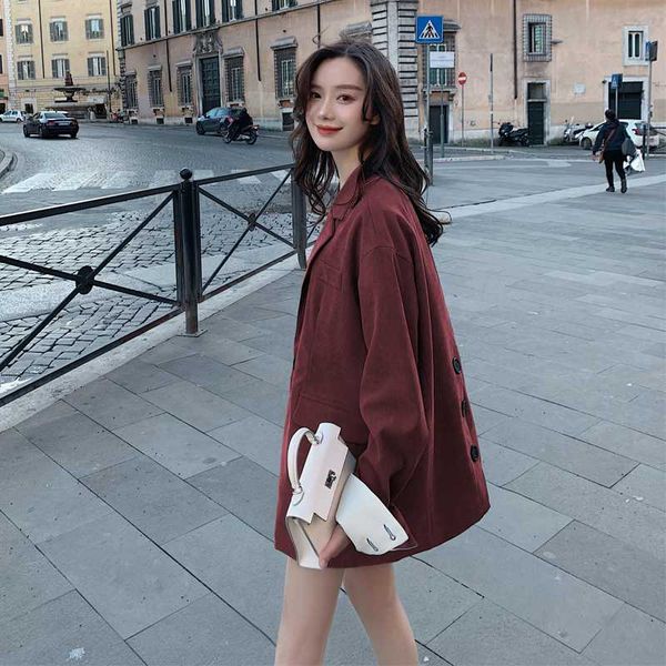 

2020 spring and autumn new high-quality rear button stitching small suit fashion casual solid color coat jacket blue / red s-xl, White;black