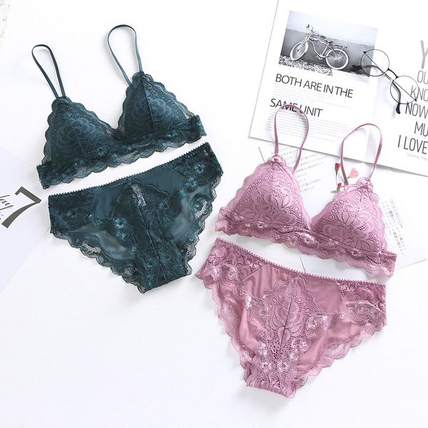 

bras sets 2021 women bra thin lace + panties, Red;black