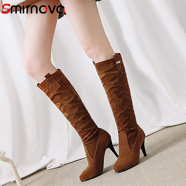 

smirnova 2020 winter new arrival lady high heels boots party shoes women knee high boots black fashion female