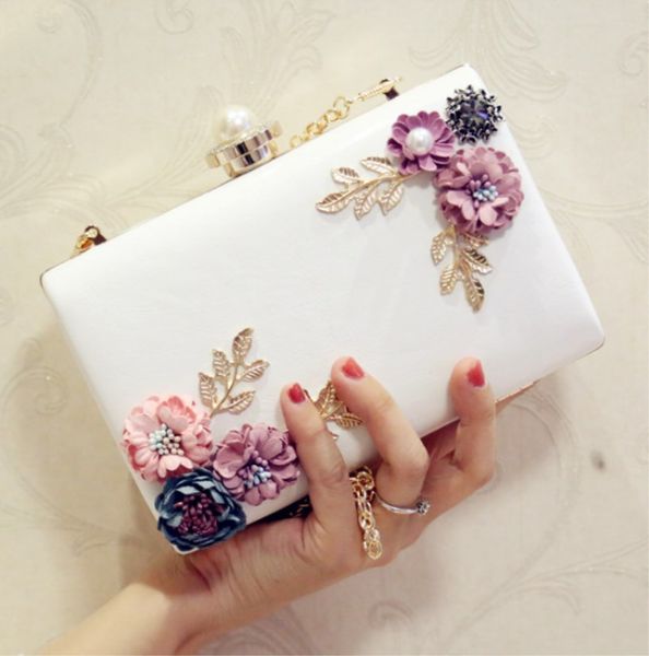 

fashion designer women girl pu leather clutch handbags evening bag luxury femme flower bag chain shoulder bag wedding bags