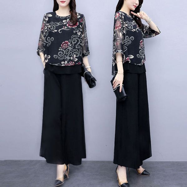 

women's tracksuits explosive set 2021 fashion plus-size 5xl summer suits western style age reduction two pieces thin fat sister, Gray