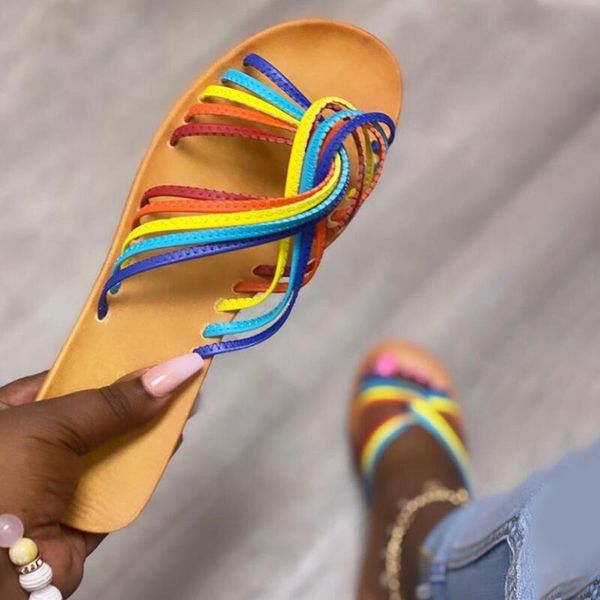 

women slip on flat slippers ladies color band light beach shoes woman casual comfort slipper female fashion footwer summer 2020, Black
