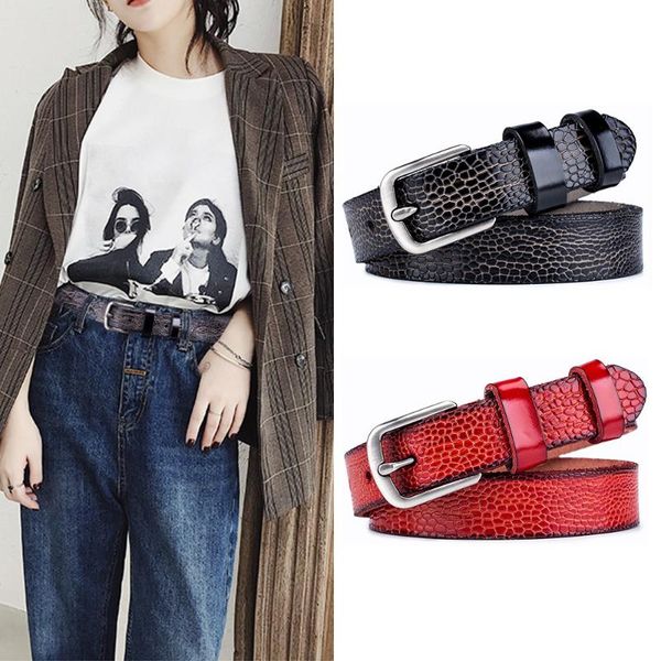 

women's genuine leather belt casual simple belt 2020 new pin buckle simple leather women's wild style high quality, Black;brown