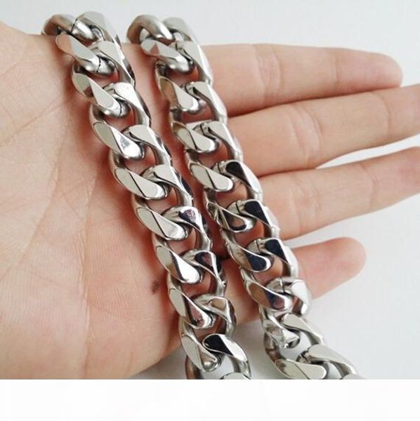 

15mm huge heavy 18-40 inch pure stainless steel silver cuban curb chain necklace solid link chain jewelry for mens gifts high quality