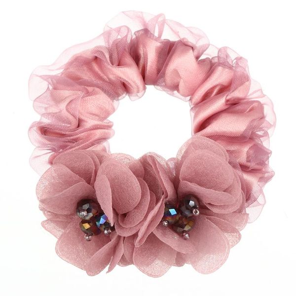 

womens hair rope fabric flower hair accessories elastic hairbands elegant chiffon scrunchies tie decoration wholesale 16