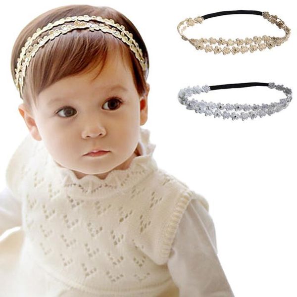 

girl gold line drill double row hairband headdress baby kids flower soft elastic band girls headband hair accessories 1n6, Slivery;white