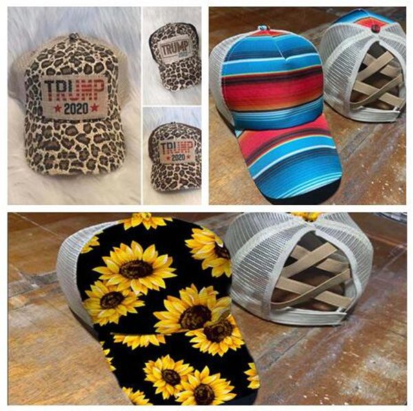 

women mesh hats trump 2020 letters ponytail baseball cap cross washed caps summer snapback hat leopard designer casual hip hop visor e81901, Yellow