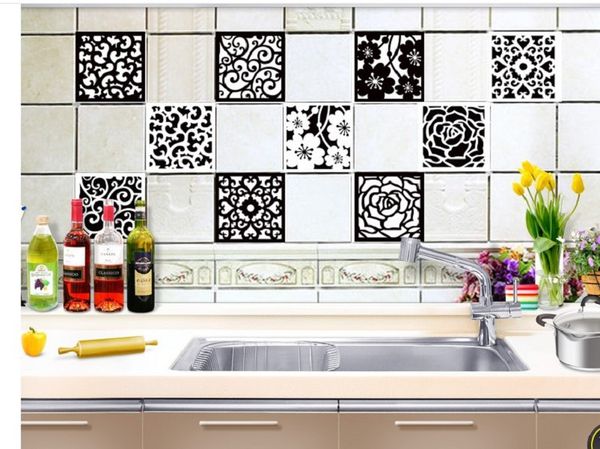 

2020 wall stickers in living room black and white pattern thickened wear resistant self adhesive tile waterproof and oil proof stickers for
