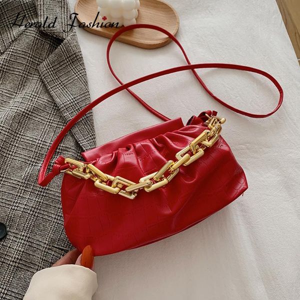 

day clutch thick gold chains dumpling clip purse bag women cloud underarm shoulder bag pleated baguette shape totes handbag