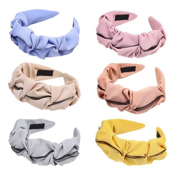 

korean women sweet solid candy color hair hoop ruched wrinkled cloth wrapped bandana mesh patchwork wedding headband