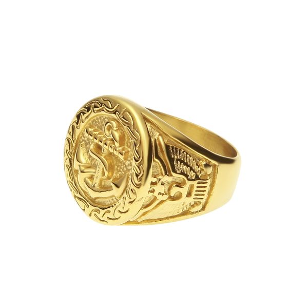 

hip hop rock gold color plated 316l stainless steel anchor ring gold rings vintage mens jewelry ring1, Golden;silver