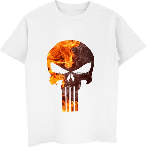 

summer men's short sleeve cotton t shirt new punisher skull fire flame t-shirt casual male shirts cool tees fitness streetwear
