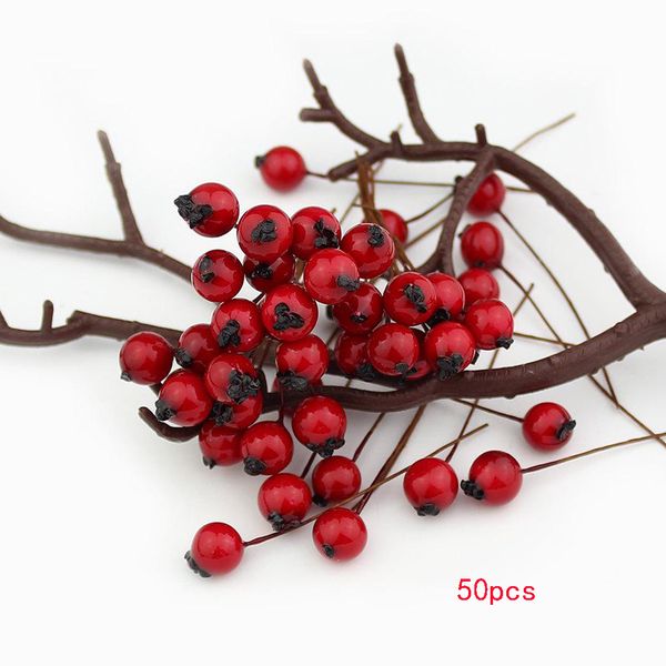 

50pcs artificial flowers stamens red berries cherry fake smooth foam fruit