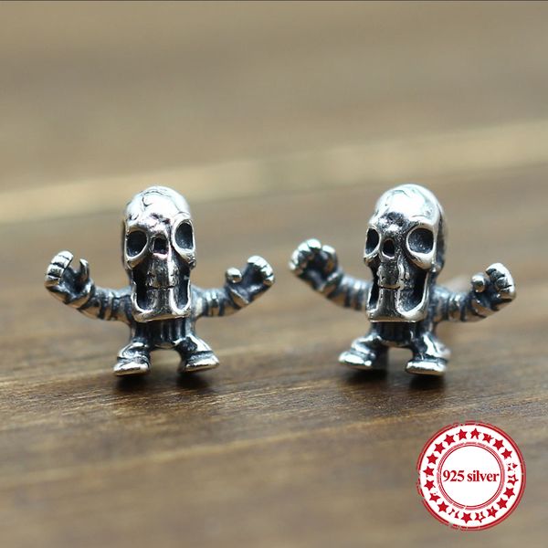 

s925 sterling silver long earrings personality retro simple classic skull modeling punk fashion style to send a gift for lovers, Golden;silver