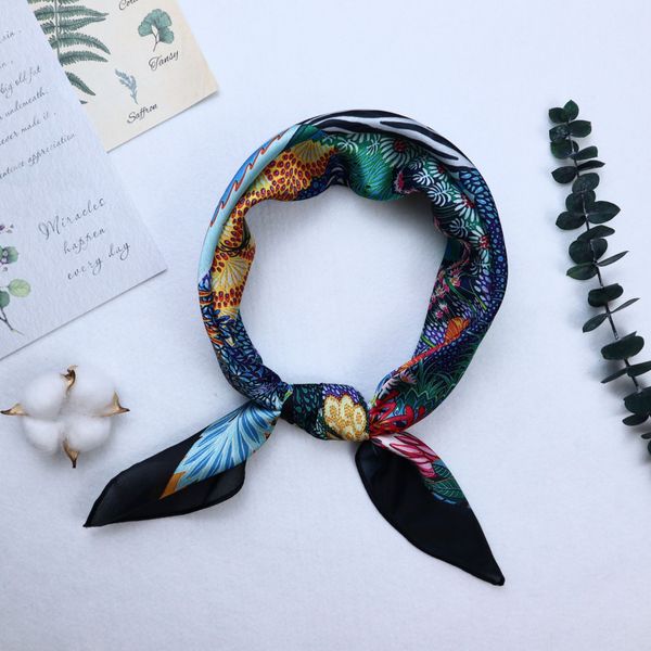 

jungle zebra floral small square scarf sun protection fashion scarves women's girls ladies scarf soft multicolor wholesale, Blue;gray