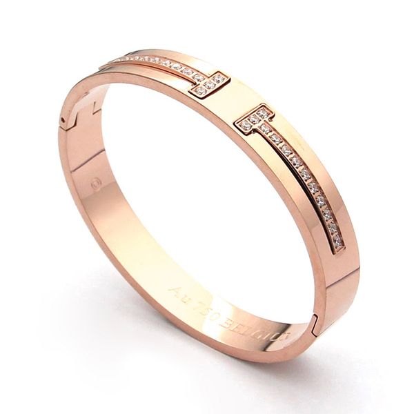 

2020 wholesale jewelry fashion bracelet with diamond double letter t bangles silver rose gold diamond bracelet men brand bracelet, Black