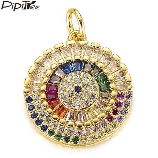 

charms pipitree luxury princess cz multi cubic zirconia round evil eye charm fit necklace diy pendants jewelry accessories, Bronze;silver