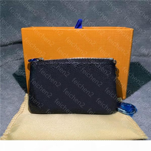 

coin purses zipper key pouch coin pocket damier leather holds classical women key holder small leather key wallets 5 color with box, Red;black