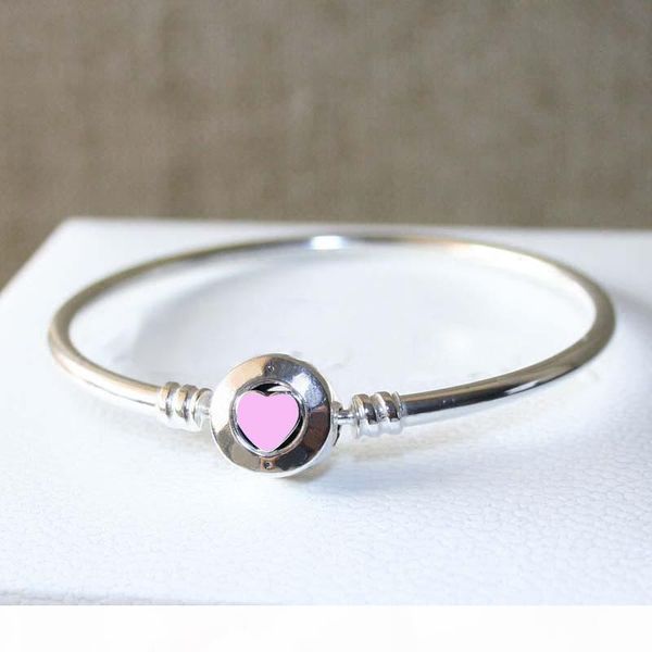 

women's fashion luxury bangle 925 sterling silver pink heart enamel bracelet original box for pandora charms european beads jewelry diy, Black