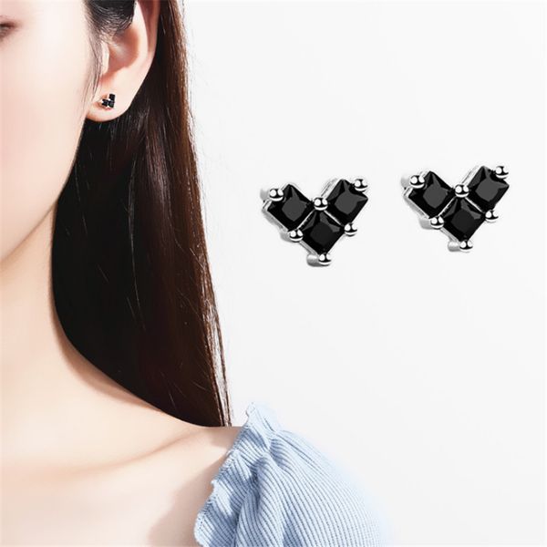 

stud 2021 summer earrings with black cubic zirconias heart shape mini small statement women girls, Golden;silver