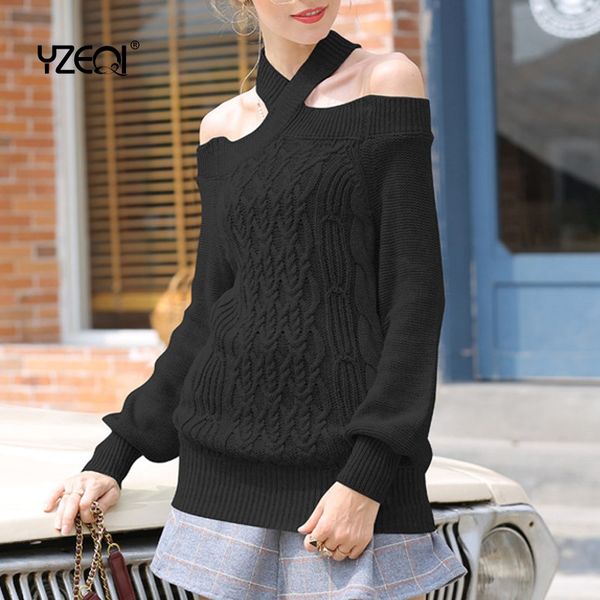 

yzeqi sweater women winter knitted dress slim fitting lantern sleeve female pullovers long sleeve jumper knitwear girl, White;black