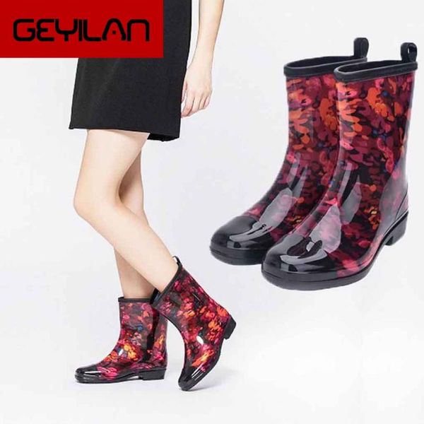 

punk style rain boots women waterproof woman shoes classics slip-on water shoes for woman rain boots women high, Black
