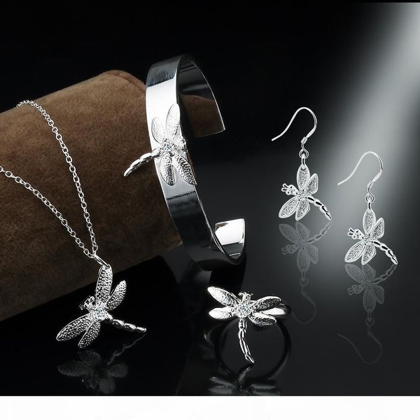 

dragonfly jewelry sets necklace bangle earrings ring sterling silver fashion jewelry precious unique nice jewelry christmas gift, Black