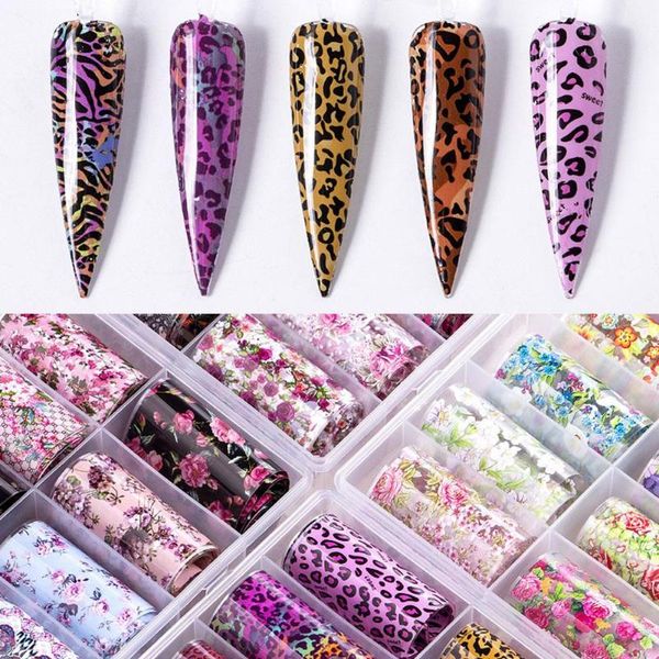 

10 rolls starry flower leopard transfer paper nail art sticker decal decoration slide nail art decal accessories
