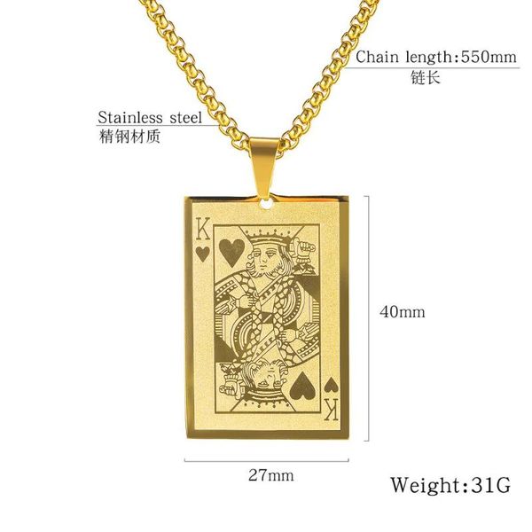 

hip hop stainless steel poker k card pendants necklaces for men rapper jewelry gold silver color drop shipping
