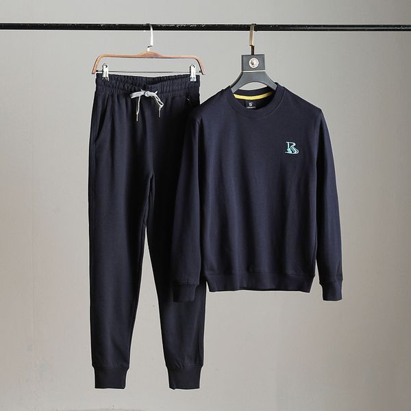 

men's sports suit super soft and comfortable quality long sleeve t-shirt and trousers two-piece set outdoor sports in autumn and winter, White