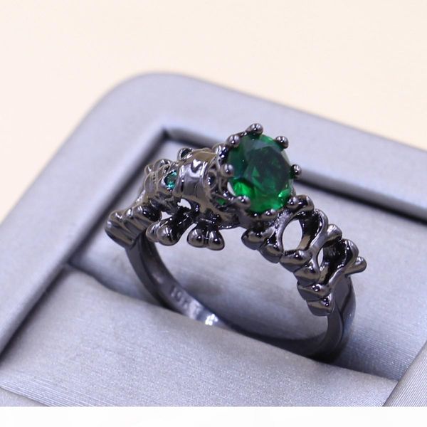 

k 2017 new arrival stunning punk fashion jewelry 10kt black gold filled emerald cz diamond party popular women wedding band skull ring, Slivery;golden