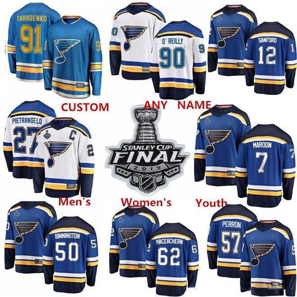 

2019 stanley cup final patch st louis blues hockey jerseys mackenzie maceachern pat maroon david perron zach sanford customize, Black;red