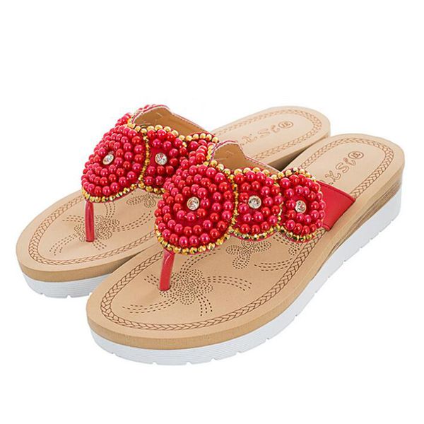 

women flip flops fashion women slipper female crystal flat summer shoes pearl beading platform bling beach slides sandalias p24, Black