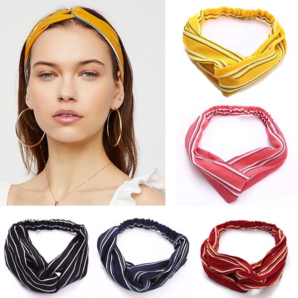 

fashion striped elastic turban cross knot hair bands stretchable women girls head wrap headbands headwear hair accessories