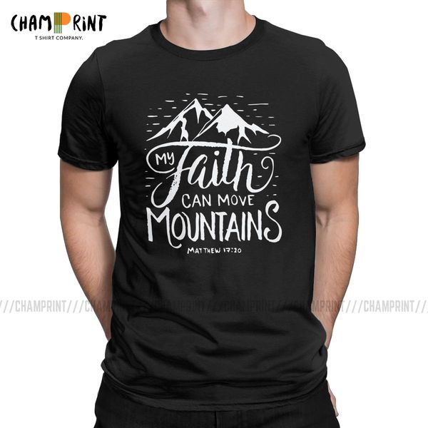 

мужчины моя вера двигает горами bible verse христианская тенниска иисус бог cotton tops смешной o шеи tee shirt плюс размер футболки